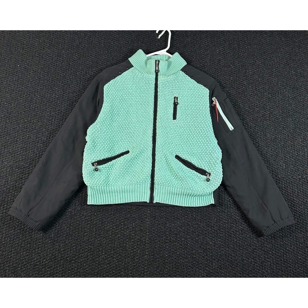 Jamie Sadock Womens Small Mint Green Black Mixed Media Full Zip Golf Jacket M75
